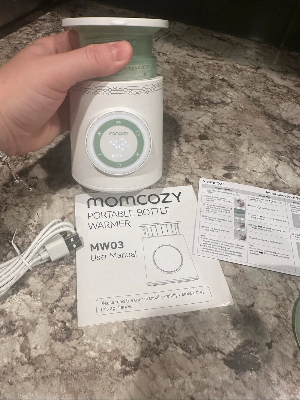 MOMCOZY Portable Baby Bottle Warmer in Mint Green gently used.